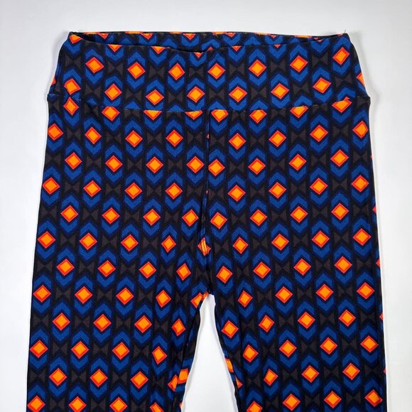 LuLaRoe Black Southwestern Country Diamonds Black Blue Orange Leggings One Size - Picture 2 of 6